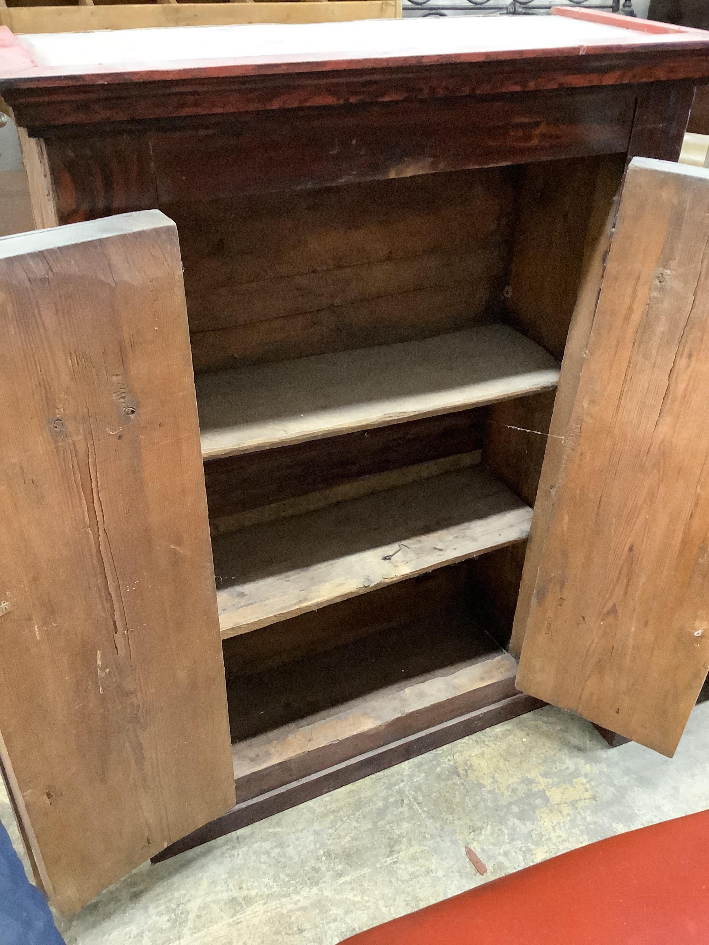 A 19th century Russian painted two door hanging cupboard, width 82cm, depth 31cm, height 110cm